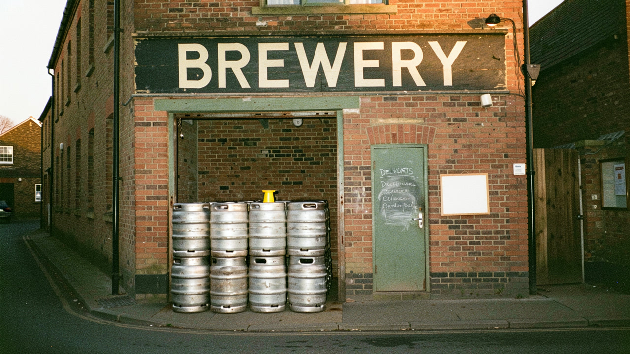 A 1991 photograph of a brewing business, its sign across the front and nobody in the picture — the poster for the Mr. Wilson film.